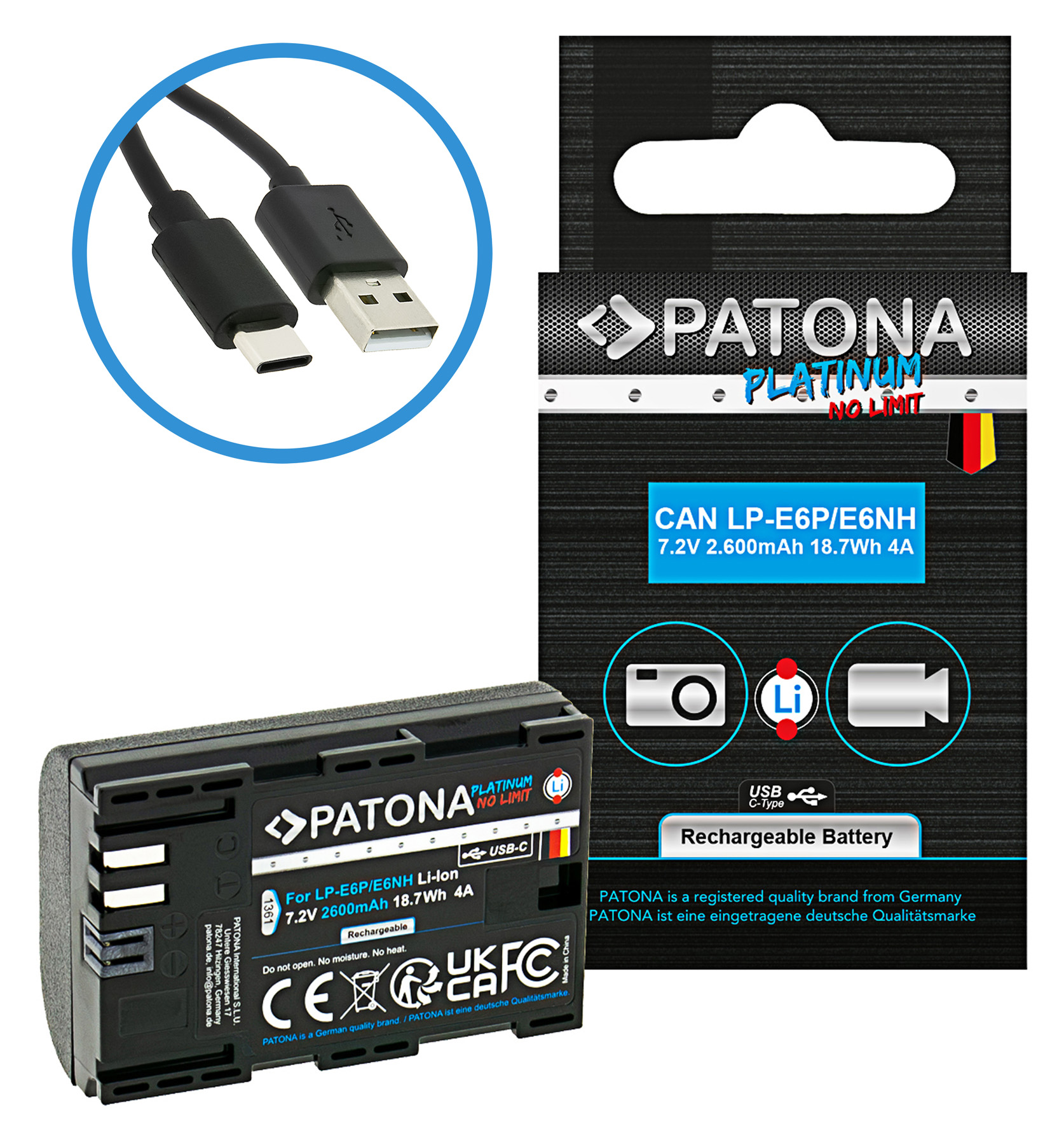 PATONA Platinum Battery with USB-C Input for Canon EOS R5 Mark II LP-E6P LP-E6NH LP-E6N LP-E6