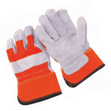 Orange canvas back, inside double palm, rubberized safety cuff