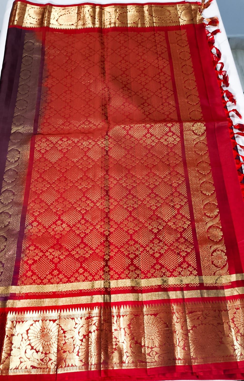 N621: Ready To Ship Beautiful Pure Kanchipattu Saree With Stitched Maggam Work Blouse