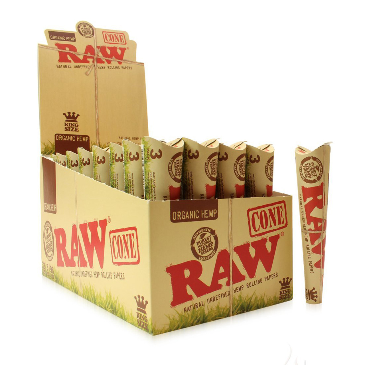 RAW® - Organic Hemp Pre-Rolled Cone King Size (3ct) - Display of 32
