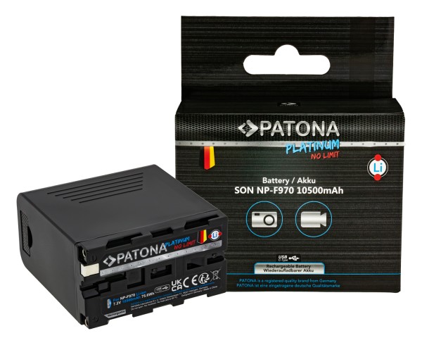 PATONA Platinum Battery with PD36W USB-C in/out f. Sony NP-F970 F960 F950 USB-A 5V/2A