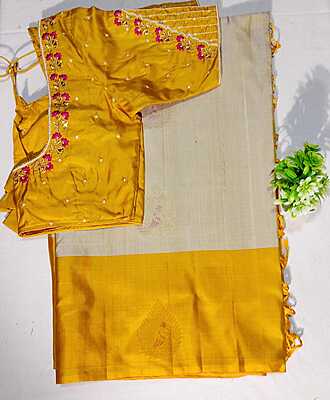 J217: Ready To Ship Beautiful Pure Kanchipattu Saree With Stitched Embroidery Work Blouse