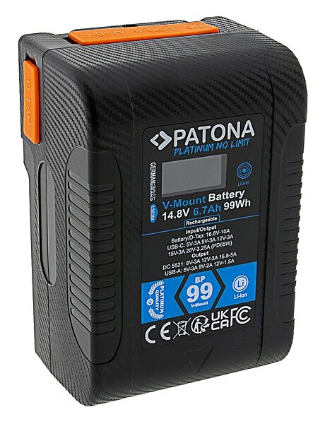 PATONA Platinum V-Mount battery BP-99W PD65 99Wh USB-C USB-A 2xD-Tap DC-out incl. Hardcase