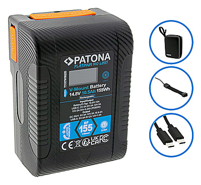 PATONA Platinum V-Mount battery BP-155W PD65 155Wh USB-C USB-A 2xD-Tap DC-out incl. Hardcase