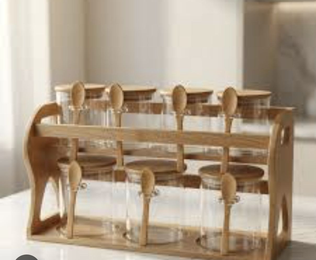 13PIECES SET OF AIRTIGHT SPICE BOTTLES WITH BAMBOO SPOONS AND RACK