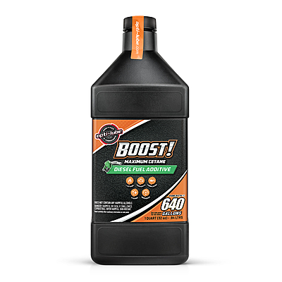 Opti-Lube Boost maximum cetane diesel fuel additive, 1-quart bottle, front label view Opti-Lube Boost maximum cetane diesel fuel additive, 1-quart bottle, front label view