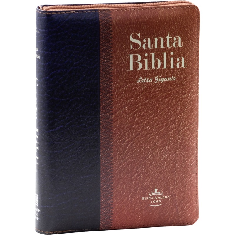 Santa Biblia Manual Letra Gigante Imitación Piel, Azul/Cafe