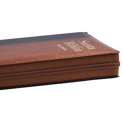 Santa Biblia Manual Letra Gigante Imitación Piel, Azul/Cafe