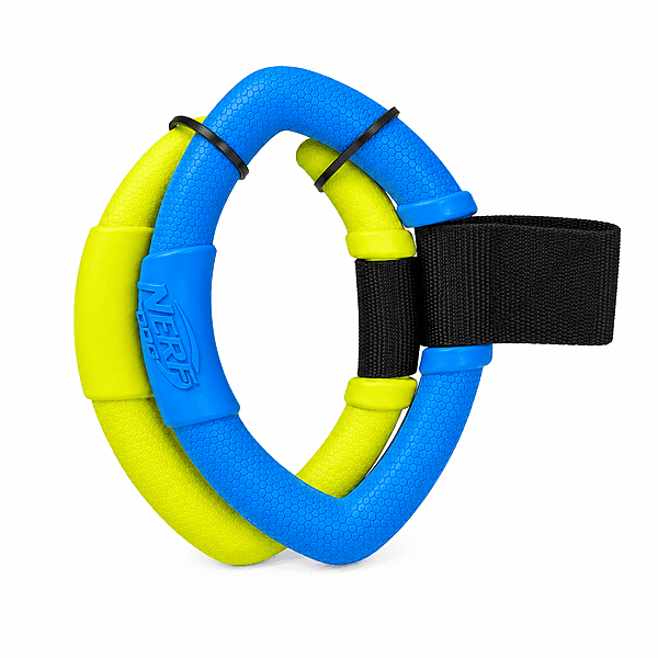 NERF DOG TUFF TUG 2 RING STRAP TUG GREEN/BLUE-MEDIUM 13''