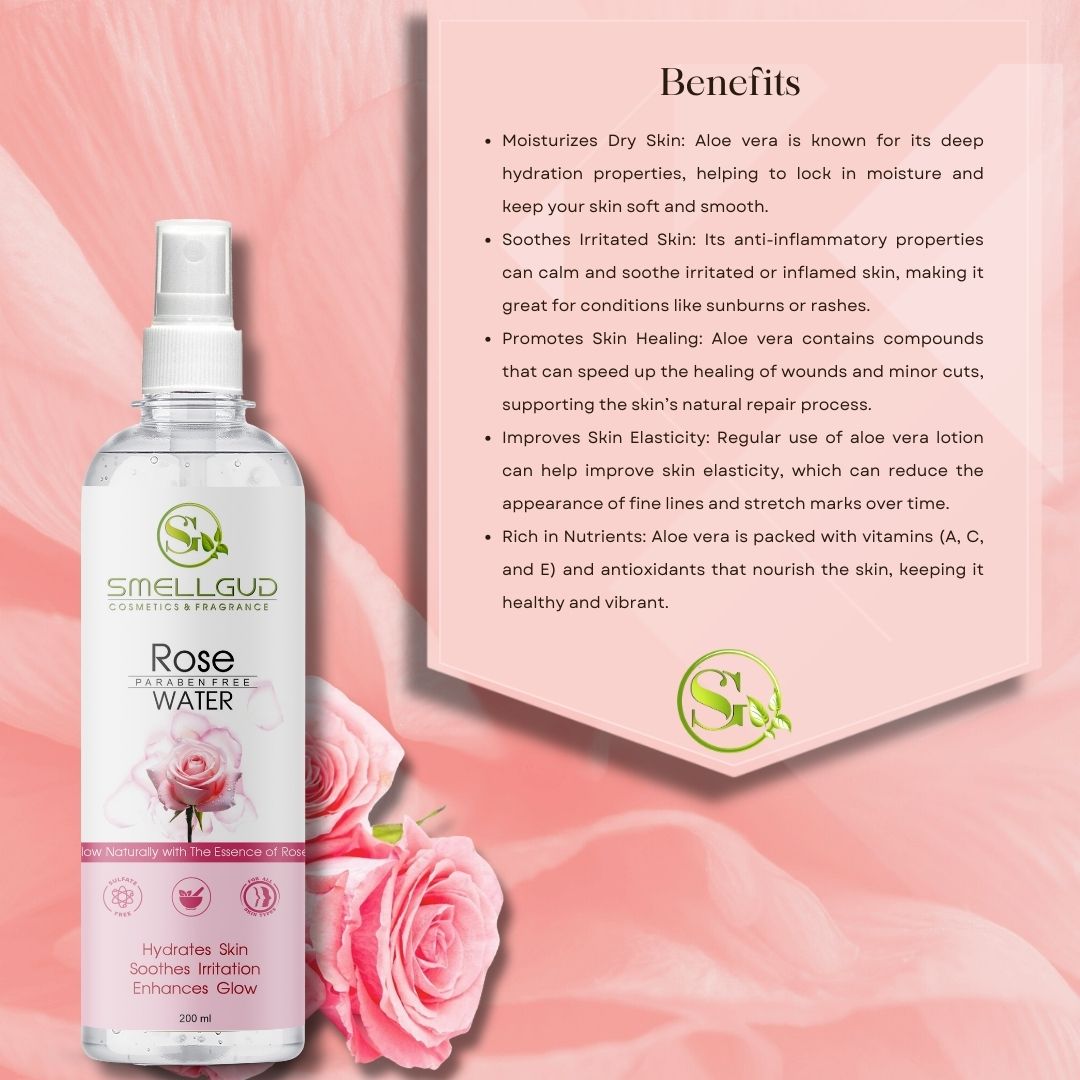 Smellgud cosmetics Herbal Premium Rose Water-200 ml | Skin, Face and Hair Toner | No Paraben, No Alcohol | Balances & Restores Skin's pH Levels | For All Skin Types