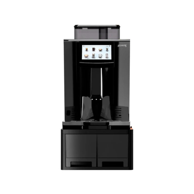Front view of the Atlantis Brew Fully Automatic Coffee Machine, showing its touch-screen display.