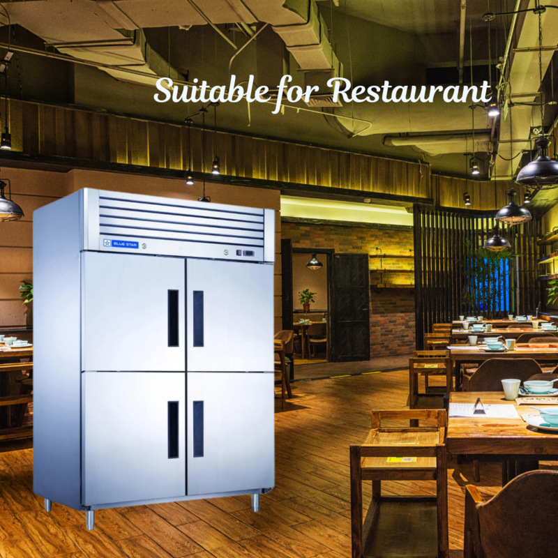 Blue Star 4 Door Reach-In Freezer - GC Series in a bustling restaurant kitchen.