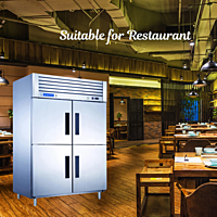 Blue Star 4 Door Reach-In Chiller - GC Series in a bustling restaurant kitchen.