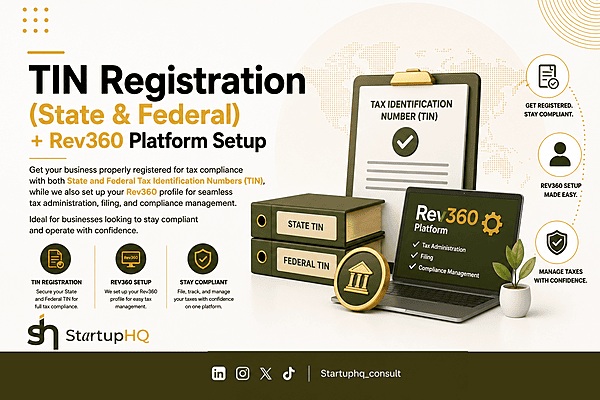 TIN registration (State & Federal)+ Rev360 platform setup