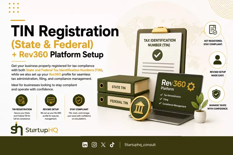 TIN registration (State & Federal)+ Rev360 platform setup