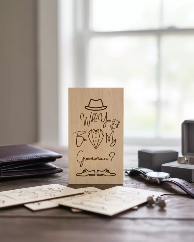 Heirloom Collection engraved Groom’s Proposal Cards for wedding party proposals.
