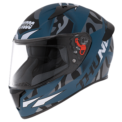 STUDDS THUNDER D7 MATT TURQUOISE N4 GREY C/V (XL) WITH SPOILER AND MIRROR VISOR