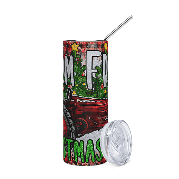 Farm Fresh Christmas Tree Skinny Tumbler – Red Tractor Buffalo Plaid Holiday Drinkware