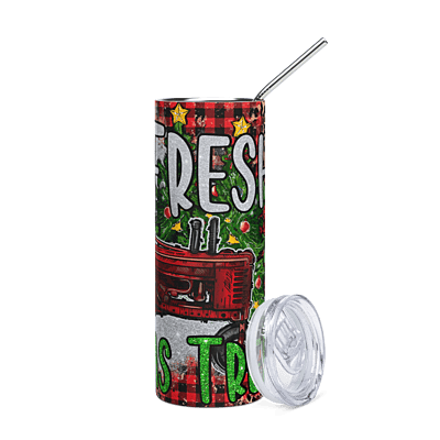 Farm Fresh Christmas Tree Skinny Tumbler – Red Tractor Buffalo Plaid Holiday Drinkware