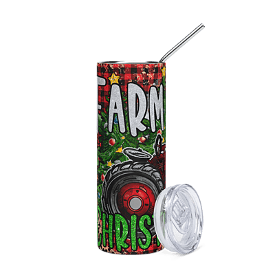 Farm Fresh Christmas Tree Skinny Tumbler – Red Tractor Buffalo Plaid Holiday Drinkware