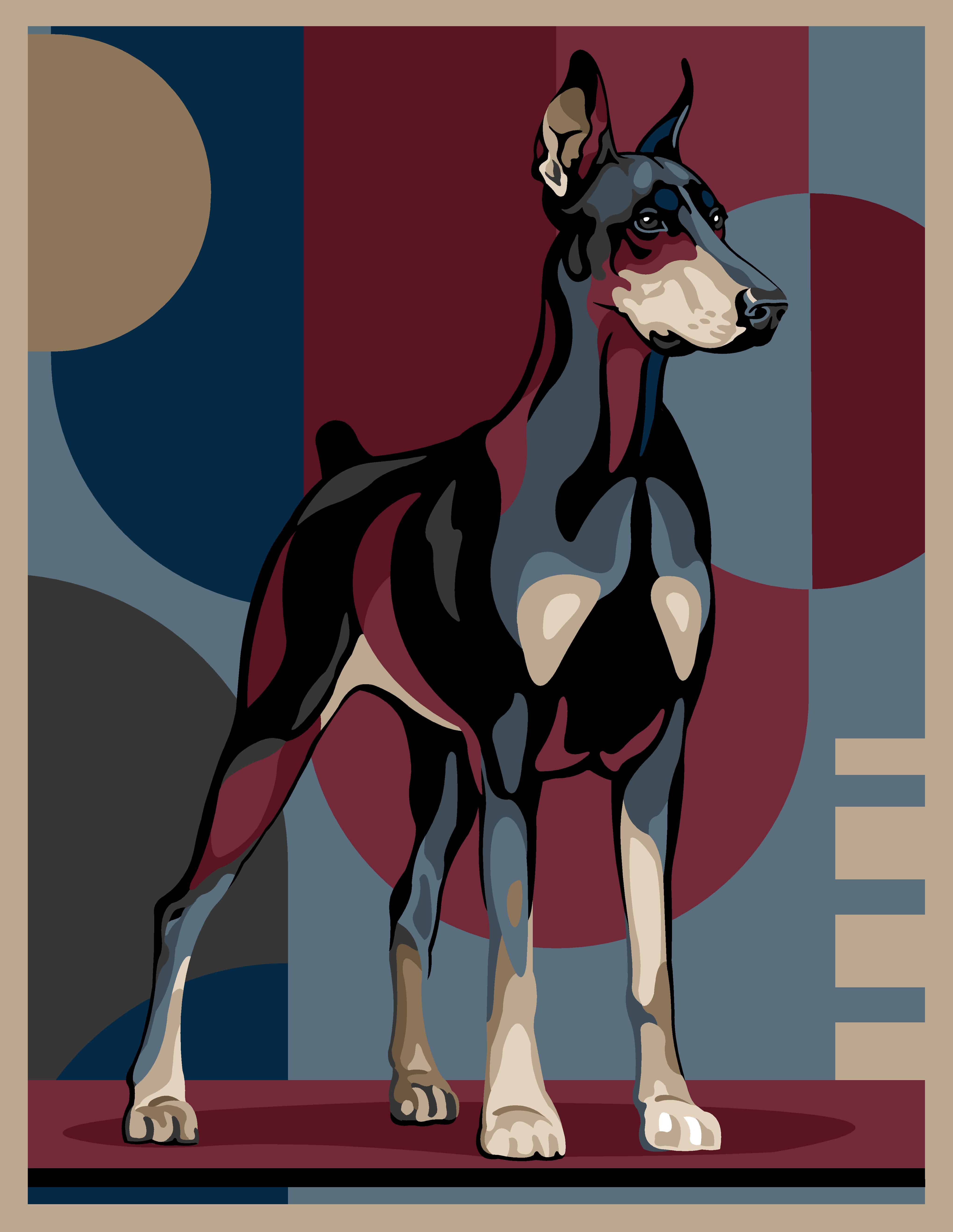 Dobermann Moderno": Tela Ricamo con Eleganza Geometrica a Mezzopunto