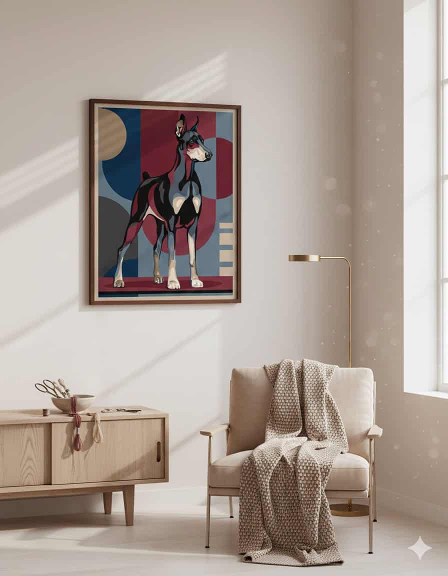 Dobermann Moderno": Tela Ricamo con Eleganza Geometrica a Mezzopunto