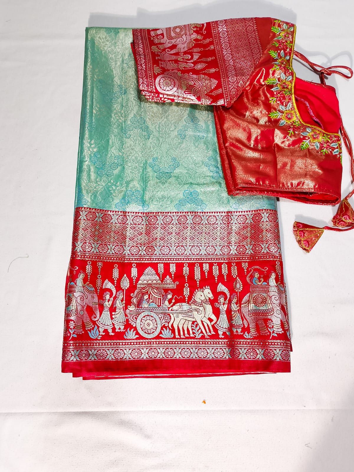 N625: Ready To Ship Beautiful Semi Kanchipattu Saree With Stitched Embroidery Work Blouse