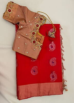 B1315: Pure Kanjeevaram Silk Saree With Stitched Blouse