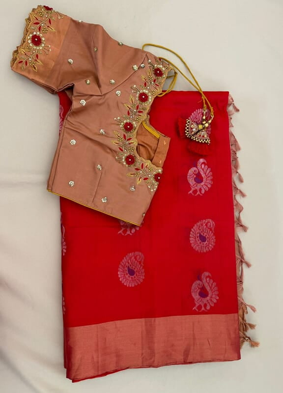 B1315: Pure Kanjeevaram Silk Saree With Stitched Blouse