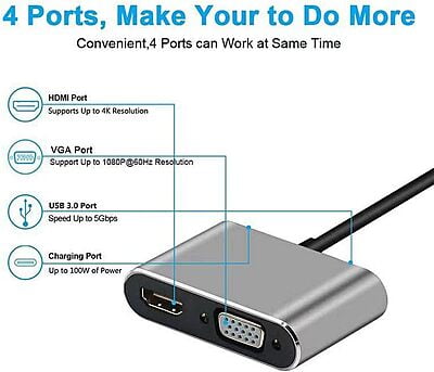 4-in-1 USB C to HDMI VGA Adapter 4-in-1 USB C to HDMI VGA Adapter