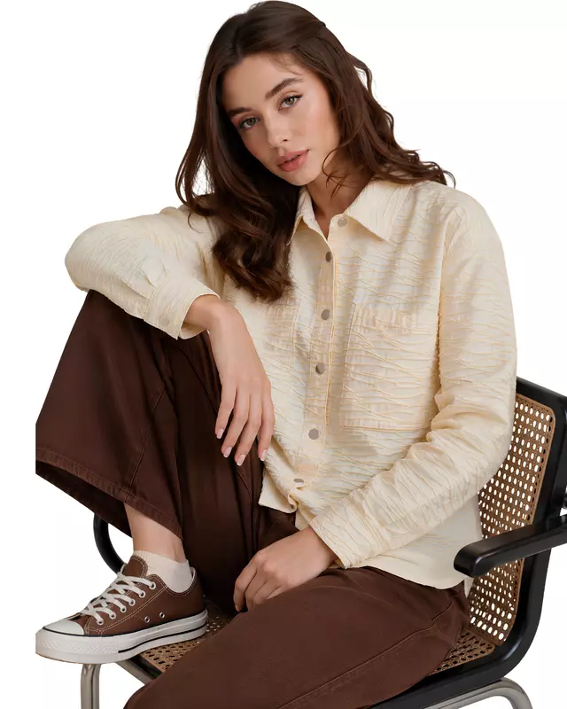 Women's Textured Oversized Button-Up Shirt