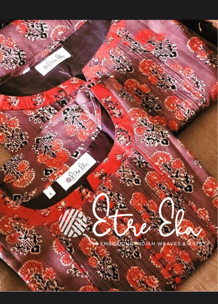 AJRAKH PRINT MUL COTTON KURTI LIGHT CHOCOLATE WITH RED FLORAL PRINTS AJRAKH PRINT MUL COTTON KURTI LIGHT CHOCOLATE WITH RED FLORAL PRINTS