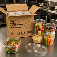14oz-20oz Flat Clear Lids HYP PET w/out hole 10/100