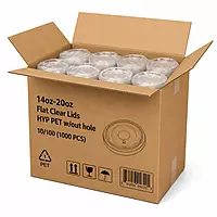 14oz-20oz Flat Clear Lids HYP PET w/out hole 10/100