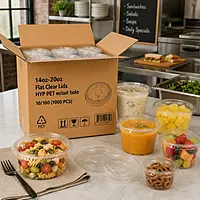 14oz-20oz Flat Clear Lids HYP PET w/out hole 10/100