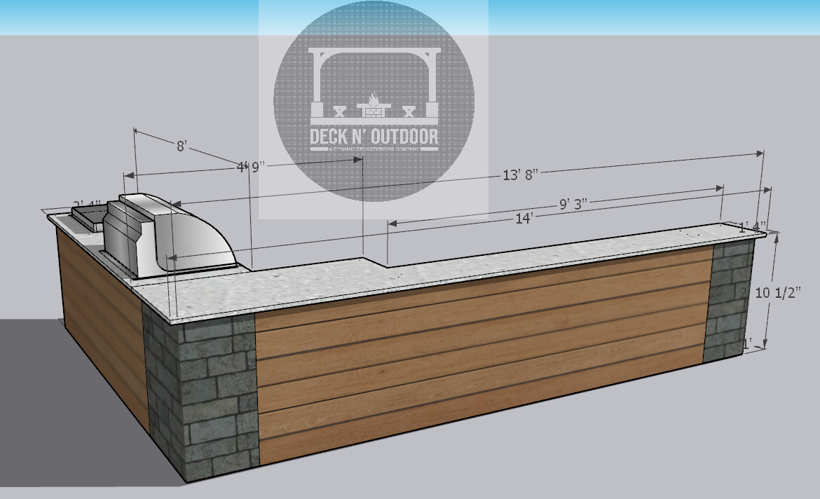 14'x8' L-Shape Grill Station & Bar + BLAZE Equipment