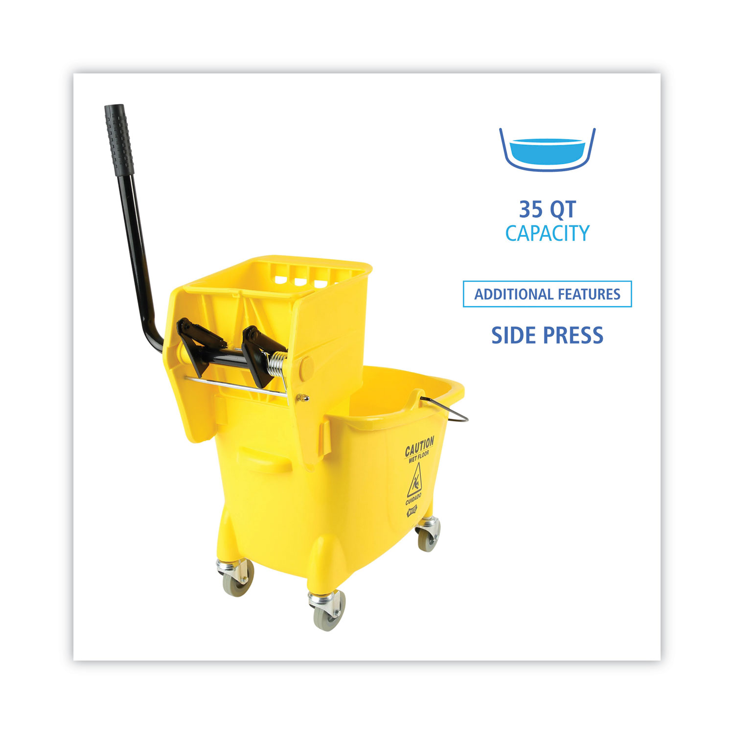 Mop Bucket with Side Press Wringer Combo, Yellow, 35 qt.