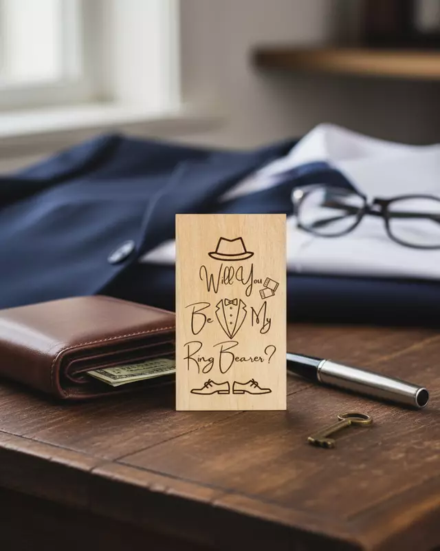 Heirloom Collection engraved Groom’s Proposal Cards for wedding party proposals.
