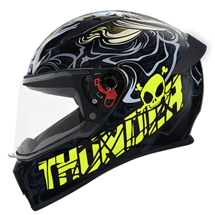 STUDDS THUNDER D9 BLACK N5 YELLOW T/V (L) WITH SPOILER AND MIRROR VISOR