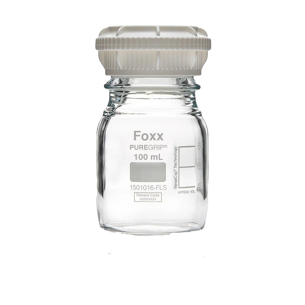 PUREGRIP® 100mL Clear Glass Bottles with GL45 VersaCap 10/CS