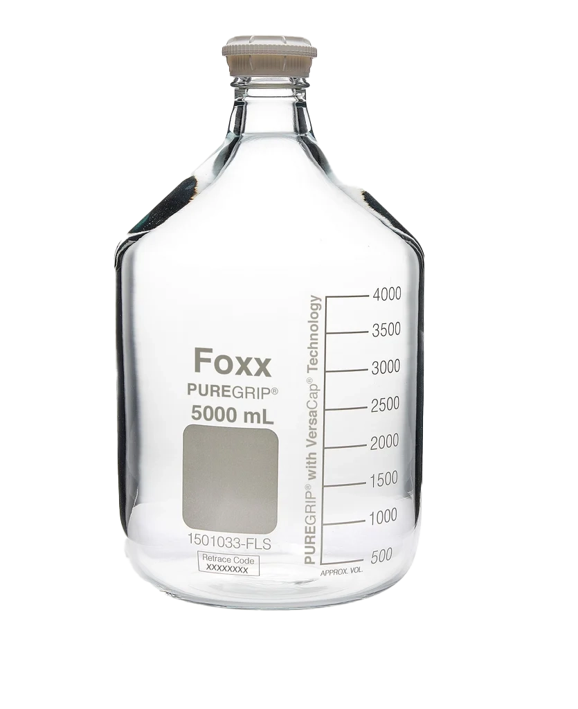 PUREGRIP® 5L Clear Glass Bottles with GL45 VersaCap 1/EA