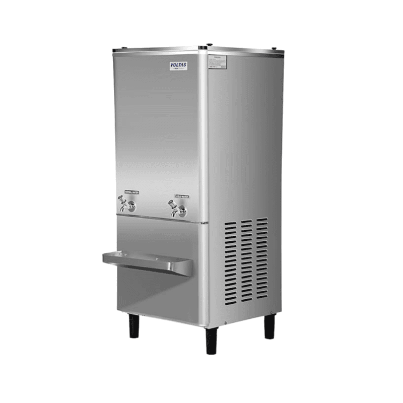 Side profile of the sleek and durable Voltas Stainless Steel Water Cooler PSS 150/150.