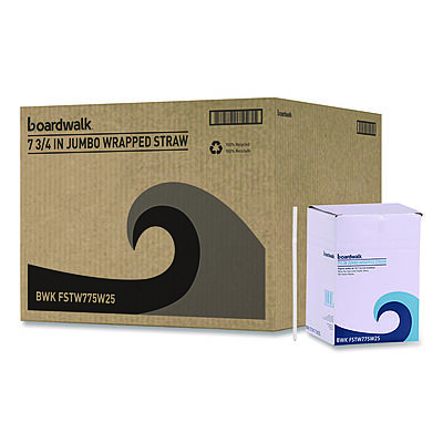 Flexible Wrapped Straws, 7.75", Plastic, White, 500/Pack