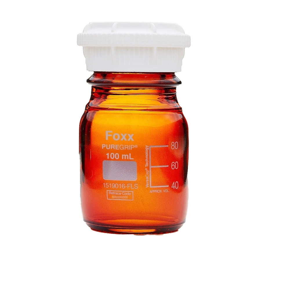 PUREGRIP® 100mL Amber Glass Bottles with GL45 VersaCap 10/CS
