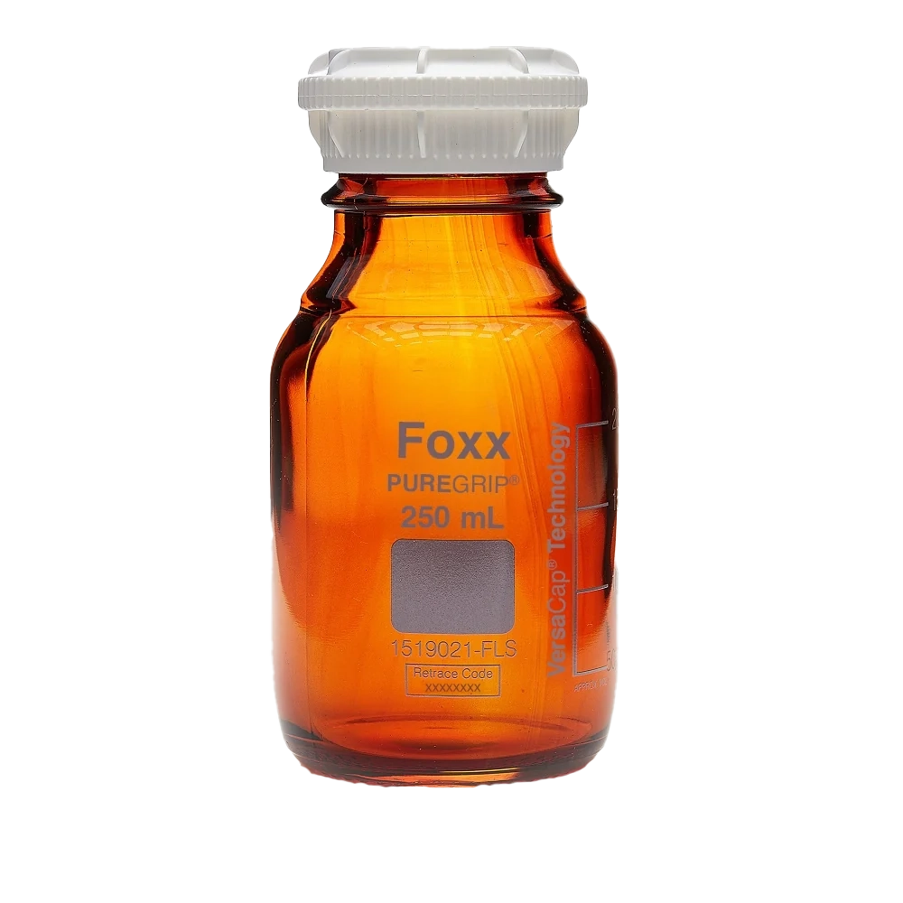PUREGRIP® 250mL Amber Glass Bottles with GL45 VersaCap 10/CS