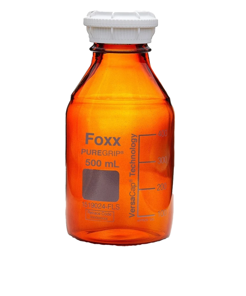 PUREGRIP® 500mL Amber Glass Bottles with GL45 VersaCap 10/CS