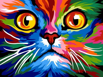 Face Cat Colored - Canovaccio da ricamare a mezzopunto