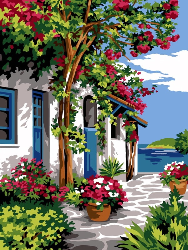 Il giardino della casa al mare - tela a mezzo punto