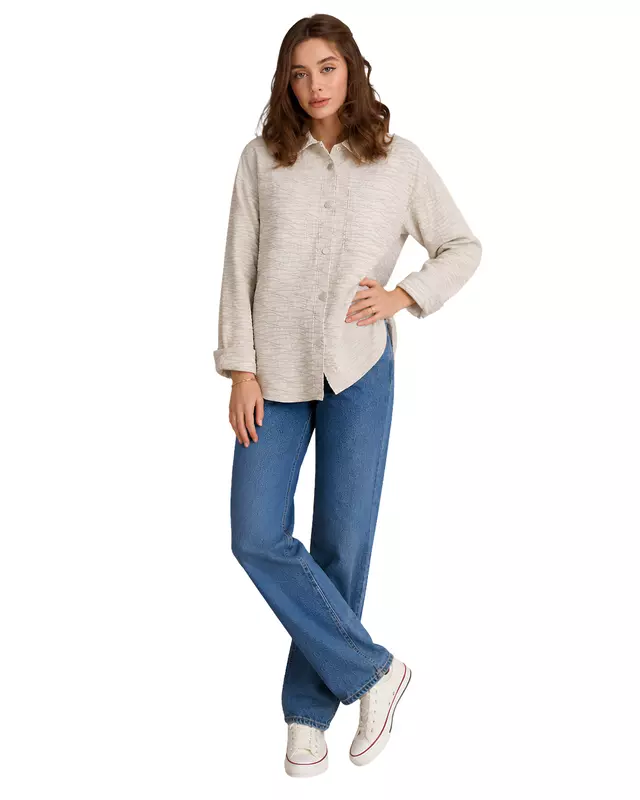 Women's Textured Oversized Button-Up Shirt