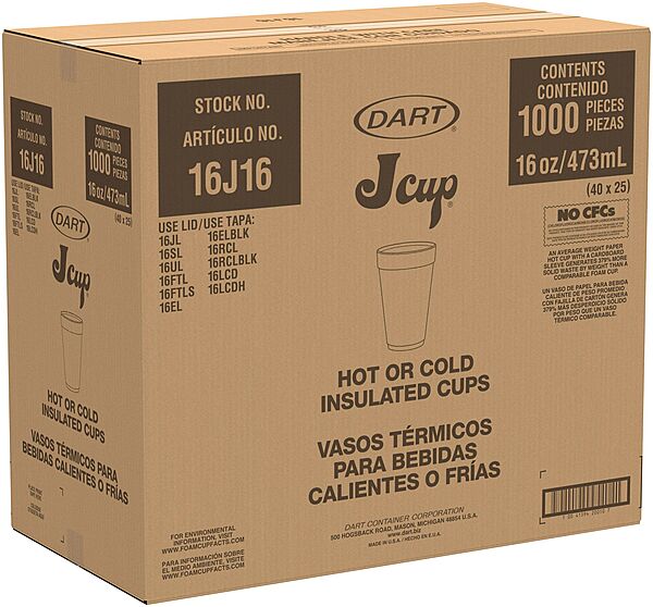 Dart Foam Cup 16 oz , White 40 / 25 cs